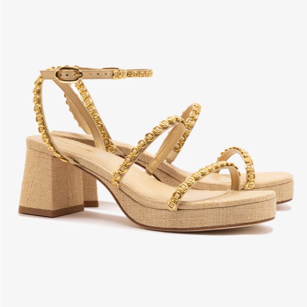 NWT in box Larroude Gio Milanina Sandal In Beige Raffia Size 8 - Picture 2 of 6